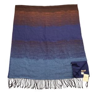 Italian Acrylic Throw Wrap Scarf 70x31 Manifattura Tessile Chiti Blue Brown Ombr